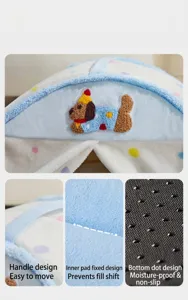 Soft plush enclosed cat bed features cute dog patch, portable handle, and anti-slip bottom
