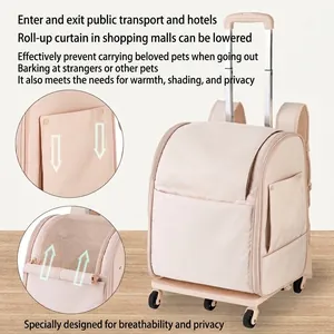 Foldable pet trolley bag and backpack carrier with rolling blind for cats and small dogs