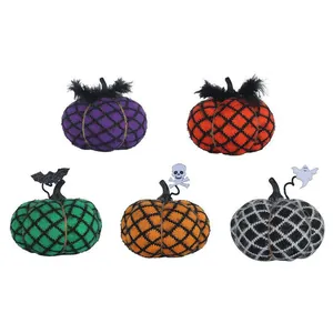 Set of 5 handmade knitted pumpkins for Halloween party decoration