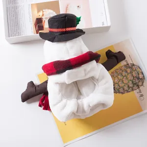 Lustiges Schneemann-Hundekostüm für Weihnachten, weißes Plüschoutfit mit rotem Schal