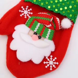 Festive red Christmas glove bag with 3D Santa Claus and green sequin trim