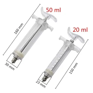Set of 50ml and 20ml bird feeding syringes with specific length and width measurements