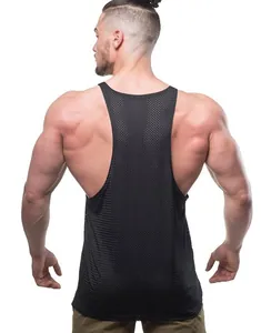 Back view of a men's black mesh quick-dry fitness tank top for gym workouts