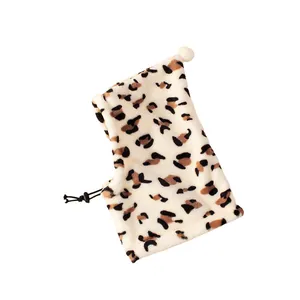 Warm leopard print pet hood with drawstring for small dogs and cats winter accessory