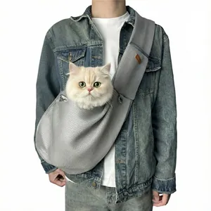 Sac Bandoulière Respirant en Maille pour Animaux de Compagnie Chiens Chats Sangle Réglable Portable Voyage Plein Air