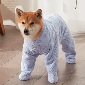 Thick absorbent pet bathrobe for dogs, light blue waffle texture full body towel