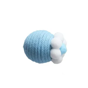 Balle de jeu pour chat en corde de coton bleu avec fleur en peluche pour animaux