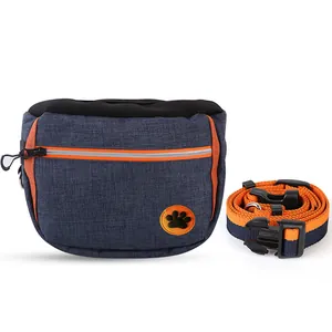 Blue and orange dog training treat waist bag with adjustable strap and paw logo