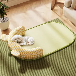 Breathable Pet Cooling Mat For Summer Washable Ice Silk Rattan Dog Bed With U-Shaped Pillow For Small Medium Dogs Cats