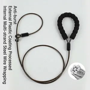 Detailed view of the durable steel wire dog leash with comfortable foam handle