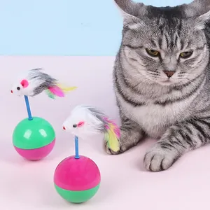 Interactive Tumbler Cat Toy With Plush Mouse And Colorful Feathers Shaker Sound Self-Play Pet Toy For Cats Kittens Indoor Entertainment