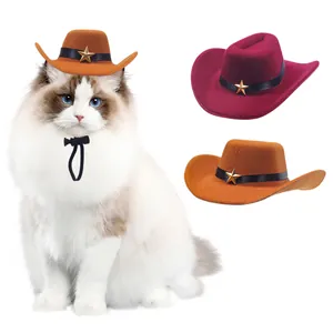 Western style pet cowboy hat for cats and small dogs, perfect for funny photo shoots