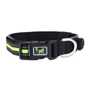 Reflective nylon dog collar with heavy-duty buckle and D-ring attachment