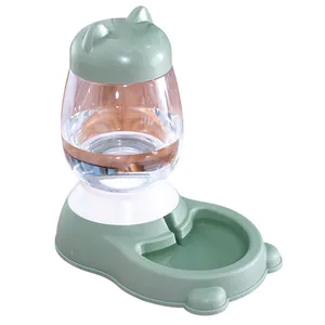 Side view detail of an automatic pet water feeder with a cute green cat ear lid