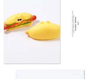Detail view of simulation hot dog squeaky dog toys for puppy teething and play