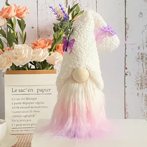 Cute plush gnome doll with butterfly and pink gradient beard for home decoration