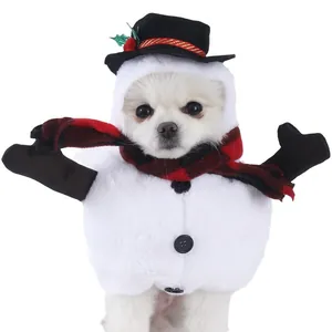Süßes Schneemann-Haustierkostüm mit schwarzem Zylinder und kariertem Schal für Hunde und Katzen