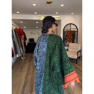 Trendy long sleeve digital print maxi dress with colorful swirl patterns for women