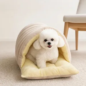 Enclosed Pet Bed Cave House Winter Warm Washable Corduroy Arctic Fleece Indoor Deep Sleep Dog Cat Nest Cave Cushion