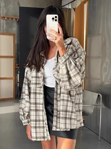 Classic retro plaid oversized shirt for women with a trendy vintage street style