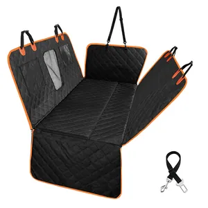 Housse de siège auto pour chien noire matelassée imperméable avec bordure orange et filet