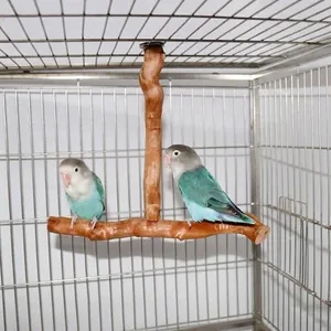 Posatoio per Uccelli a Forma di T in Legno Naturale Scortecciato Pappagallo Supporto Giocattolo per Gabbia Piccoli Medi Uccelli Facile Installazione