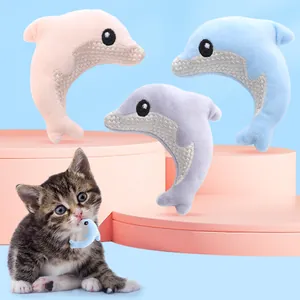 Cute Dolphin Shaped Catnip Plush Toy For Cats Soft Plush Teething Toy Kittens Grinding Claws Interactive Pet Pillow Toy