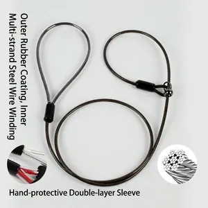 Close-up detail of multi-strand steel wire dog leash with durable protective coating