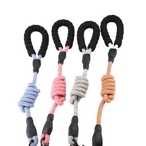 Durable braided dog leash with comfortable foam handle in multiple colors