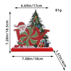 Wooden Santa Claus and Christmas tree JOY sign tabletop decoration with dimensions