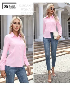 Elegant pink long-sleeved button-down shirt for women in a stylish street setting.
