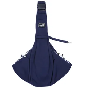 Navy adjustable pet sling carrier for cats and small dogs with secure buckle strap