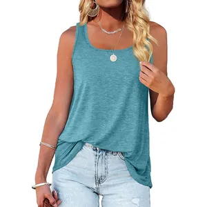 Front view of a women's teal sleeveless tank top with a comfortable casual fit