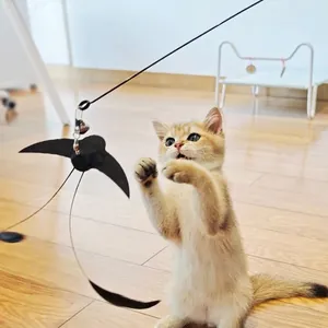 Interactive bird-shaped cat teaser wand with bell for active indoor exercise and play