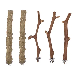 Set di 5 trespoli naturali per uccelli in legno di frassino e rami di vite