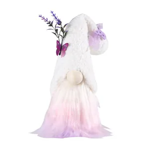 Cute plush gnome doll with lavender and butterfly for holiday desktop decoration