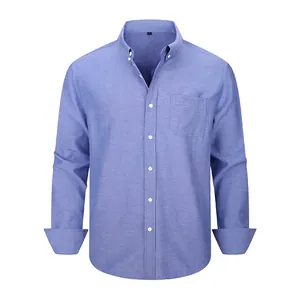 Classic men's blue long sleeve oxford shirt with button-down collar and chest pocket