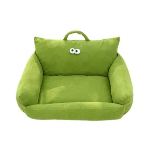 Green striped corduroy pet sofa bed with cute big eyes decoration