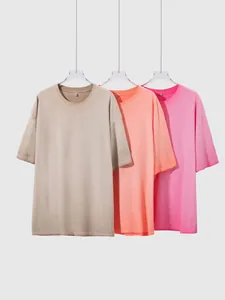 Vintage washed gradient cotton oversized t-shirts set in beige coral and pink colors
