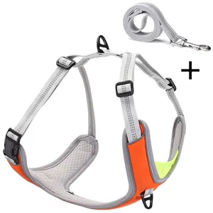 Harnais pour chien orange respirant et réglable avec ensemble laisse pour chiens