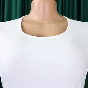 Close-up of the elegant round neckline on this white office bodycon dress for women.