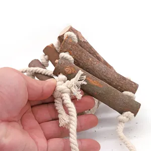 Flexible natural wood branch and cotton rope ladder bridge toy for small parrots