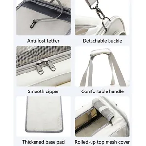 Foldable portable pet carrier with mesh window, comfortable handle and safety leash