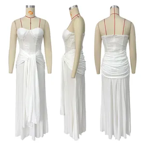 Multi-angle views of a stylish white sequined tube top maxi dress with draped waist detail
