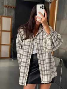 Classic oversized vintage plaid shirt for women in street style fashion