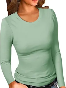Maglia a maniche lunghe da donna in maglia a costine scollo tondo vestibilità slim verde