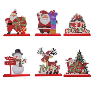 6-Piece set of festive wooden Christmas table decorations featuring Santa and Reindeer