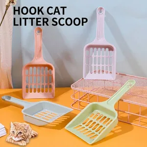 Macaron Plastic Cat Litter Shovel Hollow Grid Sifting Scoop with Cat Paw Hanging Hole Ergonomic Handle Pet Waste Cleaner