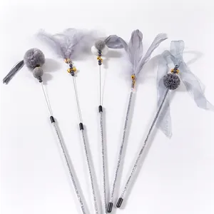 Fairy Cat Teaser Wand Long Flexible Rod Interactive Toy with Feathers Bells Tassels Plush Balls for Indoor Cats Kittens Boredom Relief