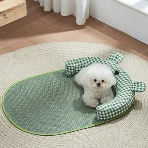 Breathable green checkered pet cooling mat dog bed for small dogs and cats in summer